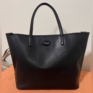Coach Black Silver Metro City Tote Bag Saffiano Leather and Suede